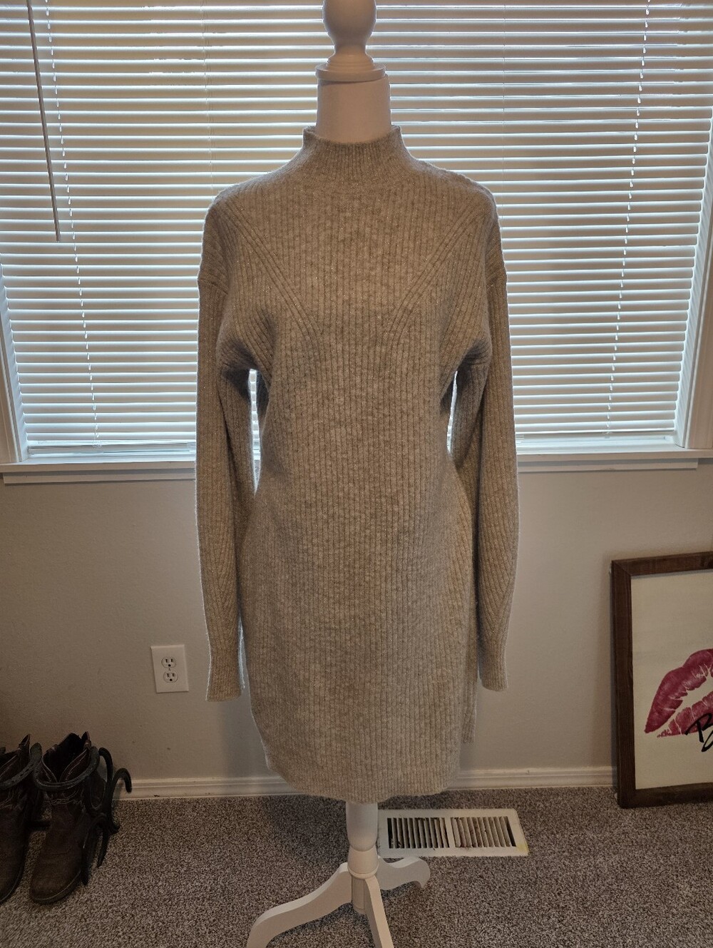 a new day Light Grey Sparkle Ribbed Mock Neck Sweater Dress